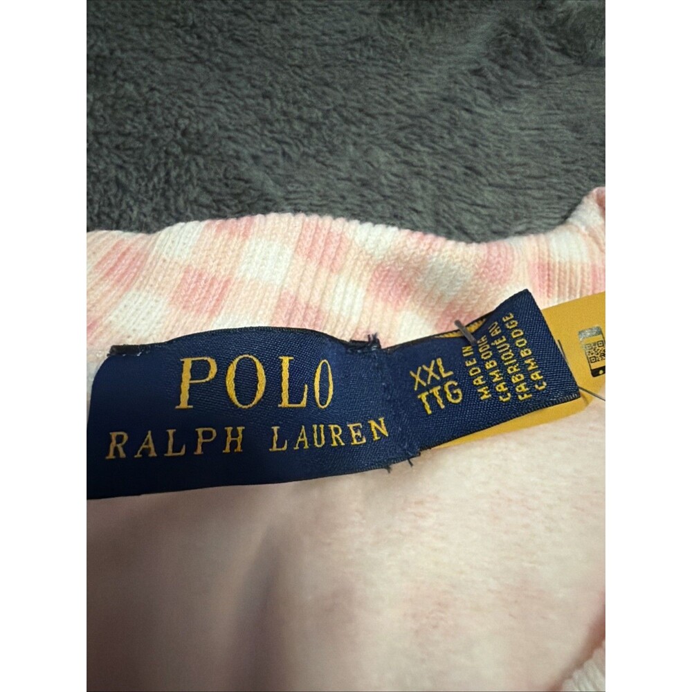 2XL Polo Ralph Lauren Gingham Fleece Sweatshirt Pink White - Picture 2 of 13